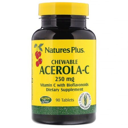 Nature's Plus, Acerola-C, Mastigável, 250 mg, 90 Comprimidos