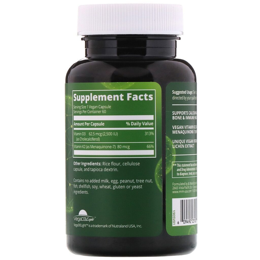 MRM, Vitaminas Veganas D3 e K2, 60 Cápsulas Veganas - Imagem 2