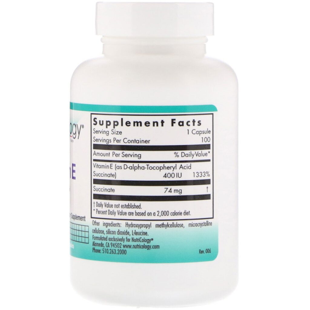 Nutricology, Vitamina E, Succinato, 100 Cápsulas Vegetais - Imagem 2