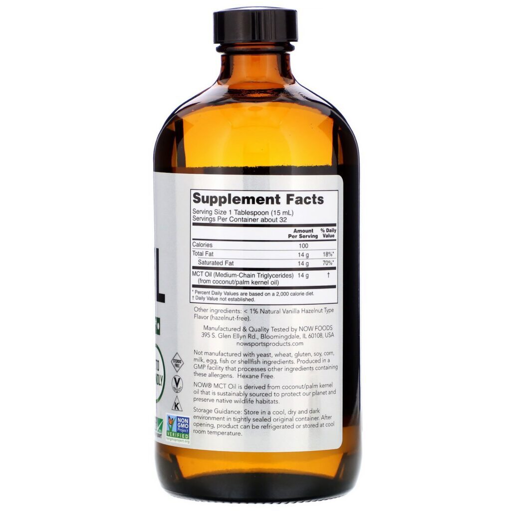 Now Foods, Sports, MCT Oil, Vanilla Hazelnut, 16 fl oz (473 ml) - Imagem 2