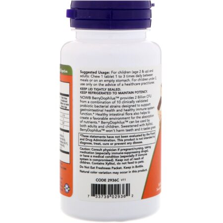 Now Foods, Berry Dophilus, Para Crianças, 2 Bilhões, 60 Mastigáveis - Image 3