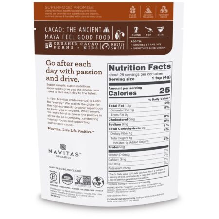 Navitas Organics, Grânulos Doces de Cacau Orgânico, 4 oz (113 g) - Imagem 2