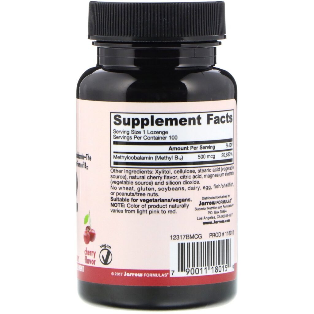 Jarrow Formulas, Metil B-12, Sabor Cereja, 500 mcg, 100 pastilhas - Imagem 2