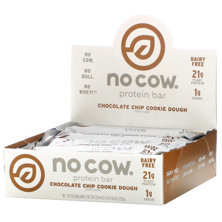 No Cow, Protein Bar, Chocolate Chip Cookie Dough, 12 Bars, 2.12 oz (60 g) Each