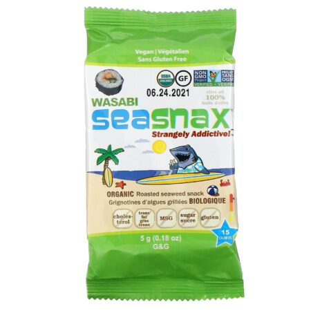 SeaSnax, Grab & Go, Salgadinhos de Algas Marinhas Selecionadas Assadas, Wasabi, Pacote com 6, 0.18 oz (5g) Cada - Image 3