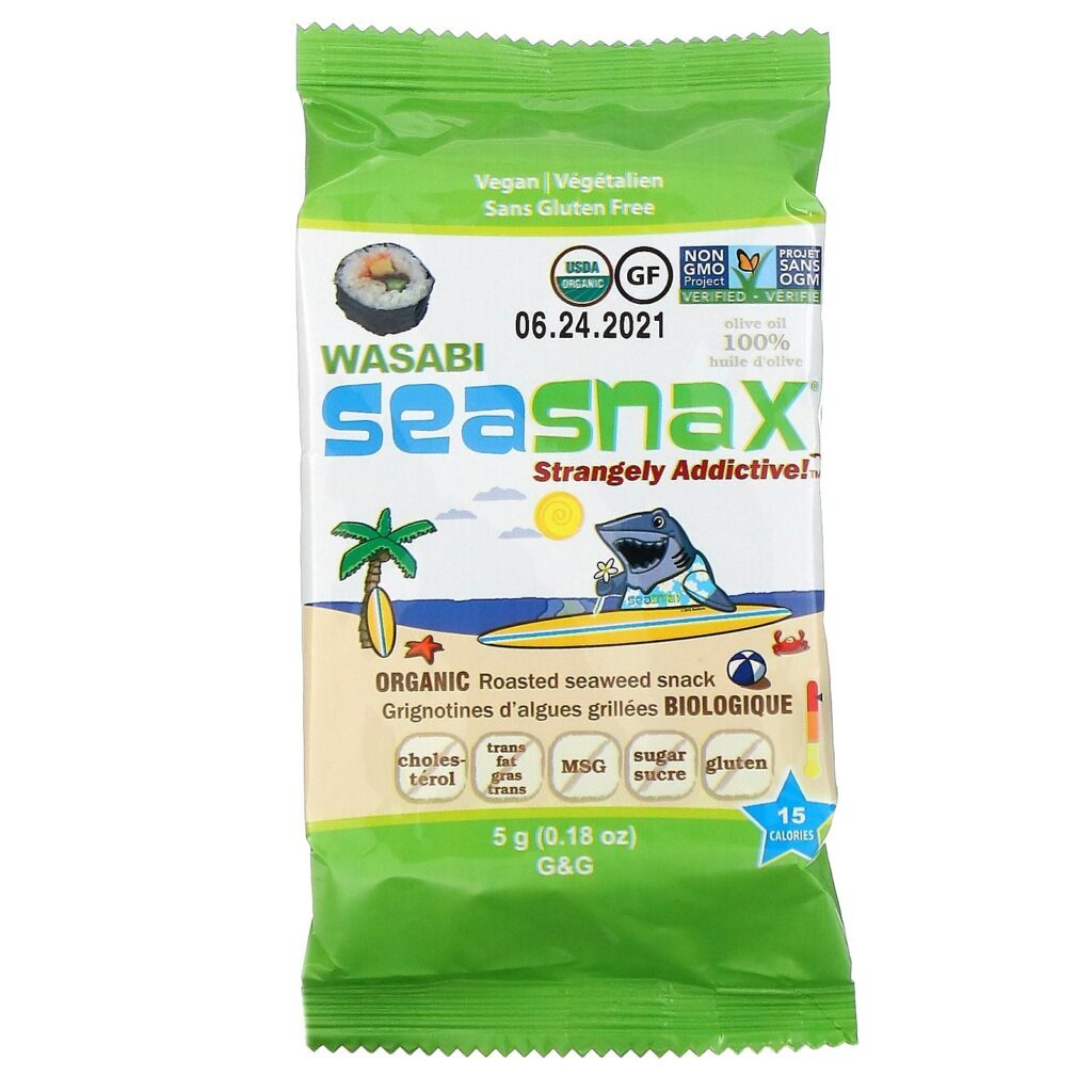 SeaSnax, Grab & Go, Salgadinhos de Algas Marinhas Selecionadas Assadas, Wasabi, Pacote com 6, 0.18 oz (5g) Cada - Imagem 3