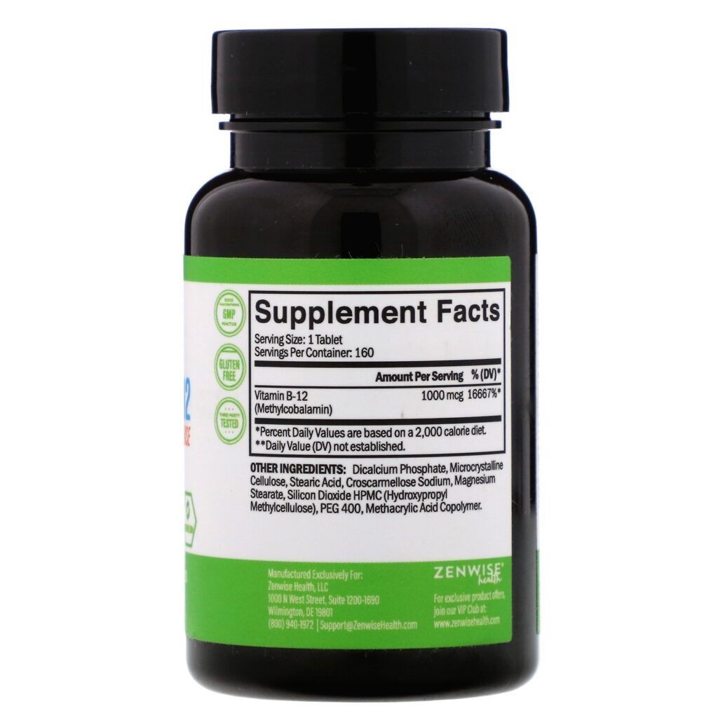 Zenwise Health, Methylcobalamin Vitamin B-12, Timed Release, 1,000 mcg, 160 Tablets - Imagem 2