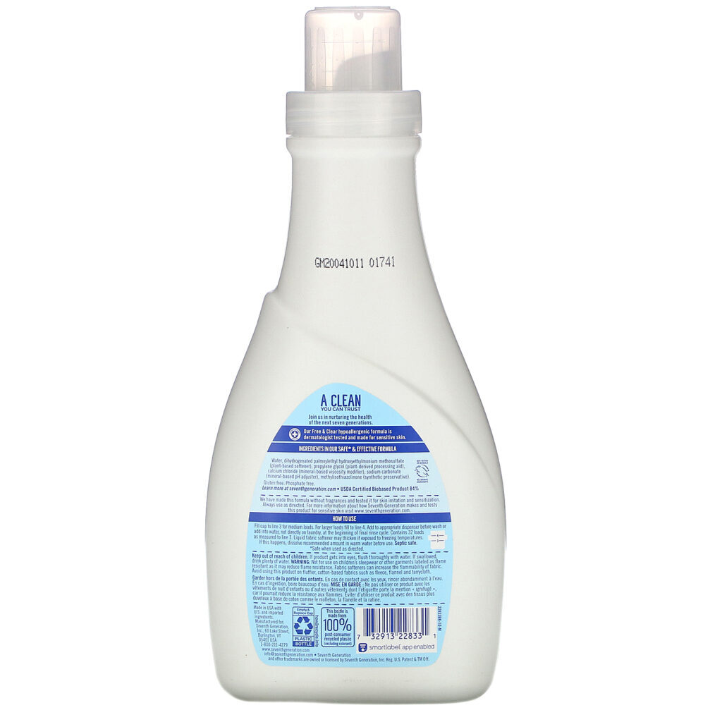 Seventh Generation, Fabric Softener, Free & Clear, 32 fl oz (946 ml) - Imagem 2