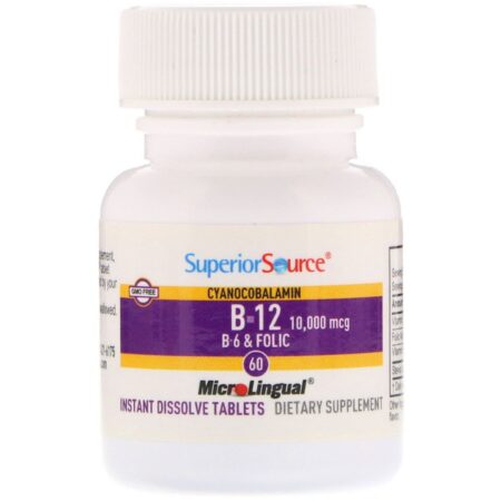 Superior Source, B12, B6 e Ácido Fólico Extra Fortes, 10.000 µg / 1.200 µg, 60 Comprimidos MicroLingual de Dissolução Instantânea - Image 3