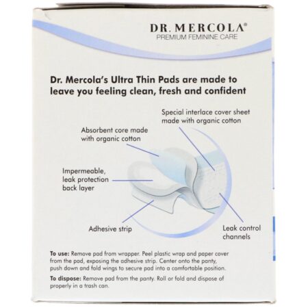 Dr. Mercola, Absorventes Ultrafinos de Algodão Orgânico, Noturno com Abas, 10 Absorventes - Image 2