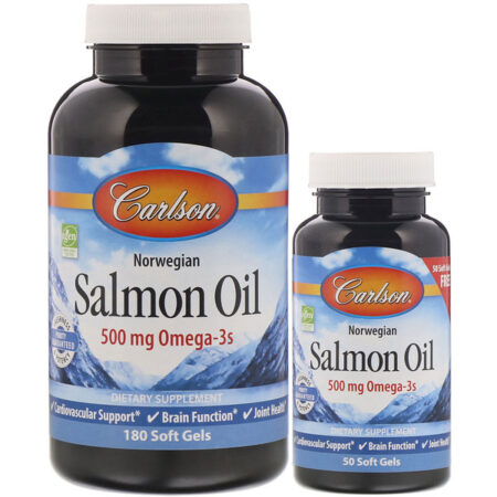 Carlson Labs, Norwegian, Salmon Oil, 500 mg, 180 + 50 Free Soft Gels