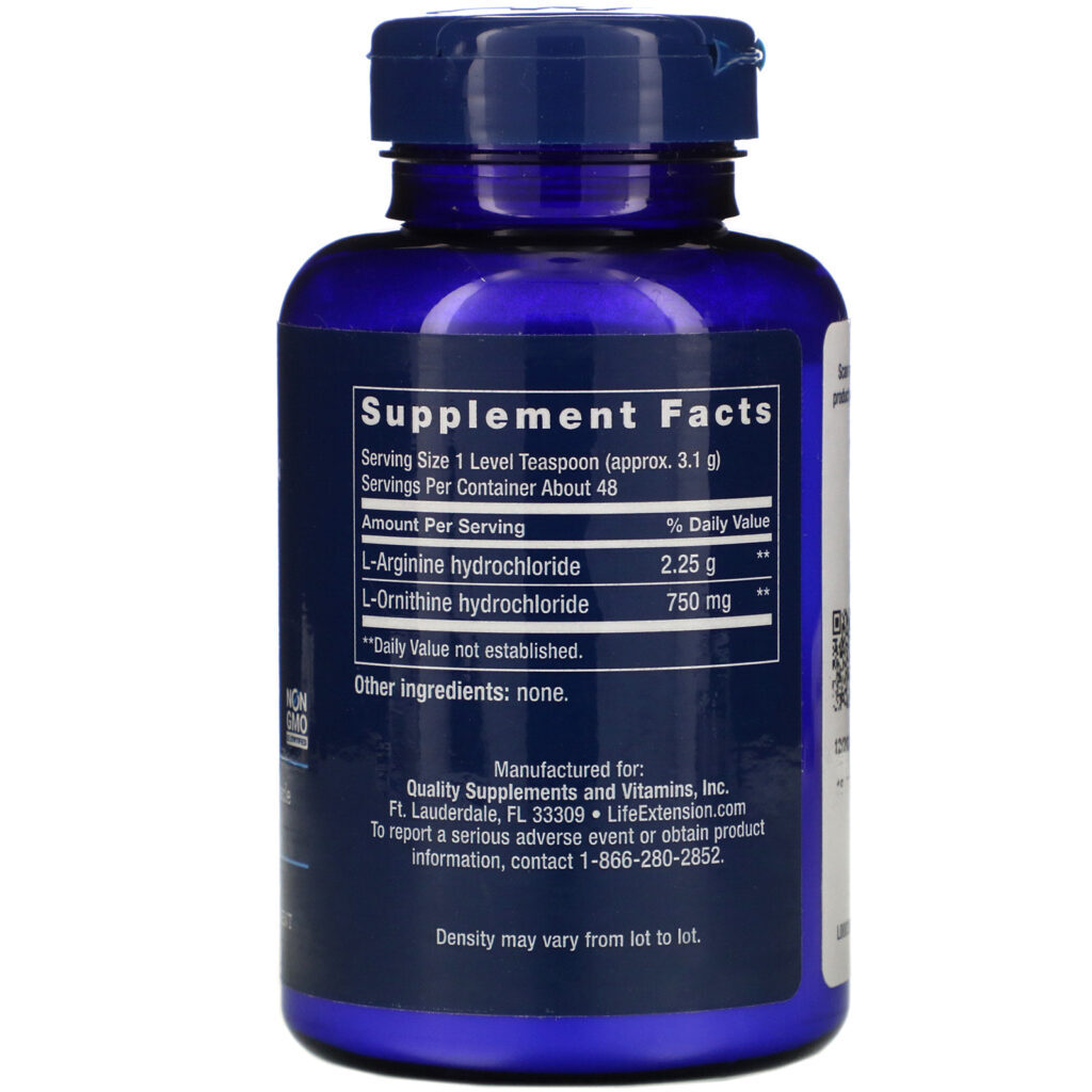 Life Extension, Pó de Arginina e Ornitina, 150 g (5,29 oz) - Imagem 2