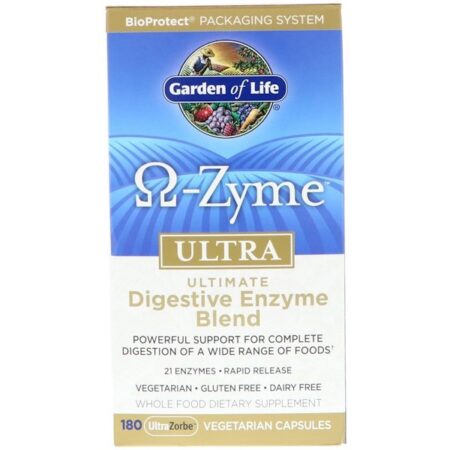 Garden of Life, Omega-Zyme, Ultra, Última Combinação Com Enzimas Para A Digestão, 180 Cápsulas Vegetarianas UltraZorbe