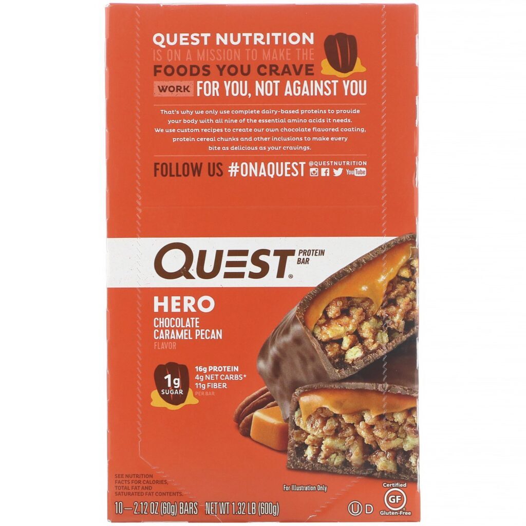 Quest Nutrition, Barra de Proteína Hero, Chocolate, Caramelo e Pecã, 10 Barras, 60 g (2,12 oz) Cada - Imagem 2
