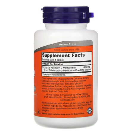 Now Foods, SAMe, 400 mg, 60 Comprimidos - Image 2