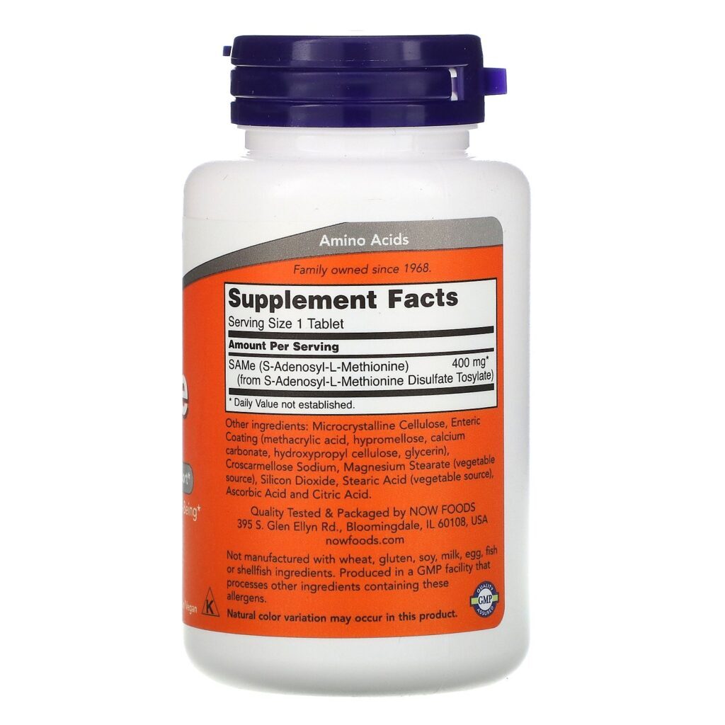 Now Foods, SAMe, 400 mg, 60 Comprimidos - Imagem 2