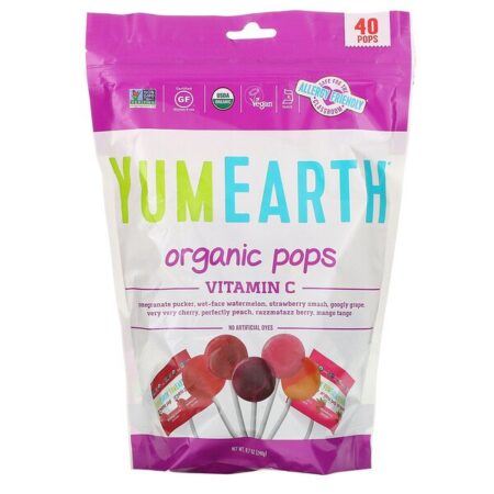 YumEarth, Pirulitos Orgânicos, Vitamina C, Sabores Variados, 40 Pirulitos, 241 g (8,5 oz)