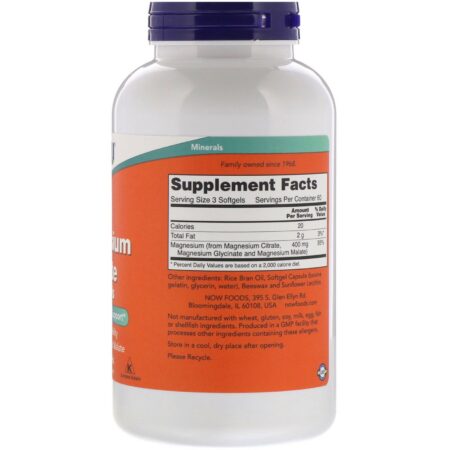 Now Foods, Citrato de Magnésio, 180 Softgels - Image 2