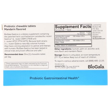 BioGaia, Gastrus, For GI Tract, Sabor Tangerina, 30 Comprimidos Mastigáveis - Image 2