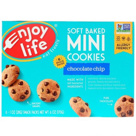 Enjoy Life Foods, Soft Baked Minis, Sabor Gotas de Chocolate, Pacotes com 6 Unidades, 1 oz (28 g) Cada