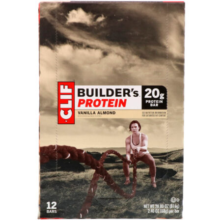 Clif Bar, Builder's Protein Bar, Vanilla Almond, 12 Bars, 2.4 oz (68 g) Each - Image 2