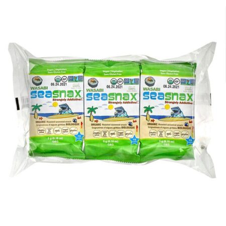 SeaSnax, Grab & Go, Salgadinhos de Algas Marinhas Selecionadas Assadas, Wasabi, Pacote com 6, 0.18 oz (5g) Cada