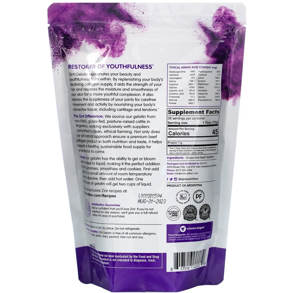 Zint, Grass-Fed Beef Gelatin, Thickening Protein Powder, 16 oz (454 g) - Imagem 2