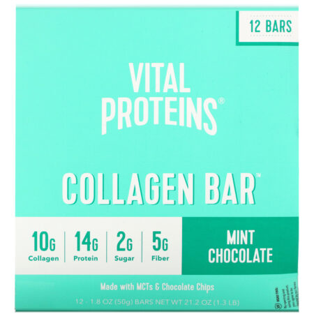 Vital Proteins, Collagen Bar, Mint Chocolate, 12 Bars, 1.8 oz (50 g) Each - Image 2