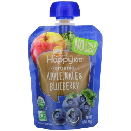 Happy Family Organics, Happy Kid, Organic Apple, Kale, & Blueberry, 4 Pouches, 3.17 oz (90 g) Each - Image 3