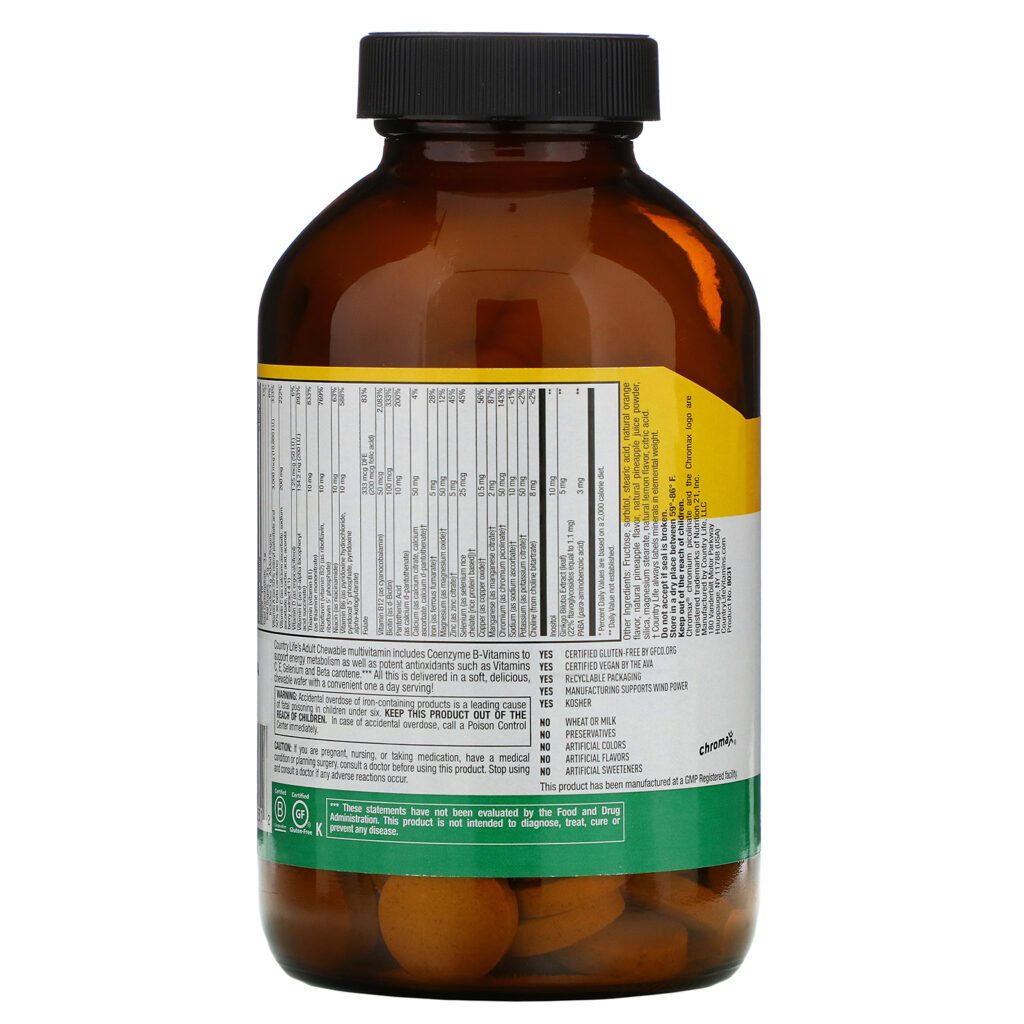 Country Life, Chewable Adult Multi, Pineapple-Orange, 120 Wafers - Imagem 3