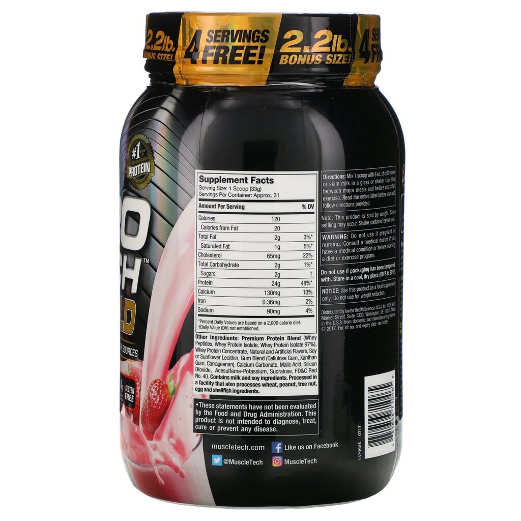 Muscletech, Nitro Tech, 100% Whey Gold, Morango, 999 g - Imagem 2