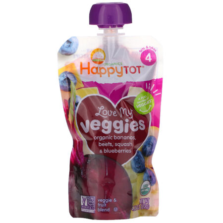 Happy Family Organics, Happy Tot, Stage 4, Love My Veggies, Organic Bananas, Beet, Squash & Blueberries, 4 Pouches, 4.22 oz (120 g) Each - Image 3