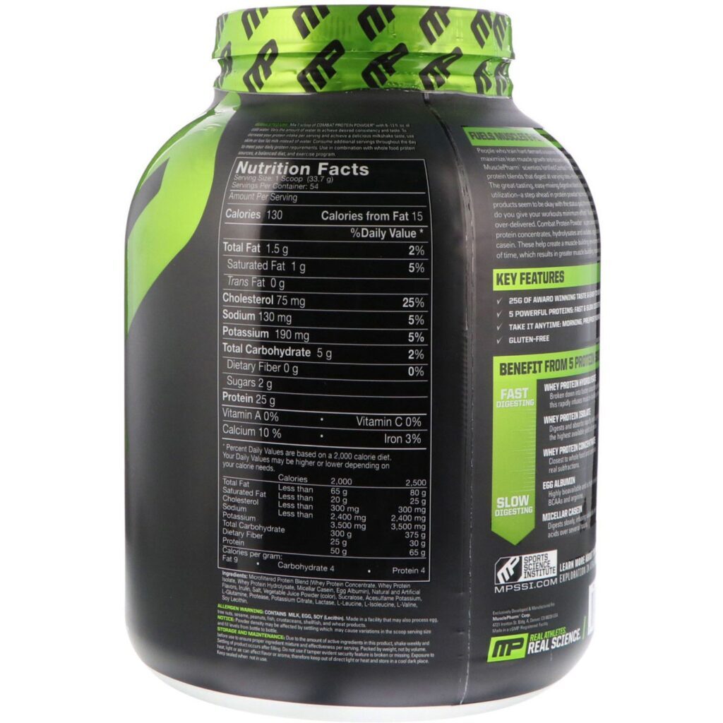 MusclePharm, Pó de Proteína de Combate, Bagas Triplas, 4 lbs (1814 g) - Imagem 2