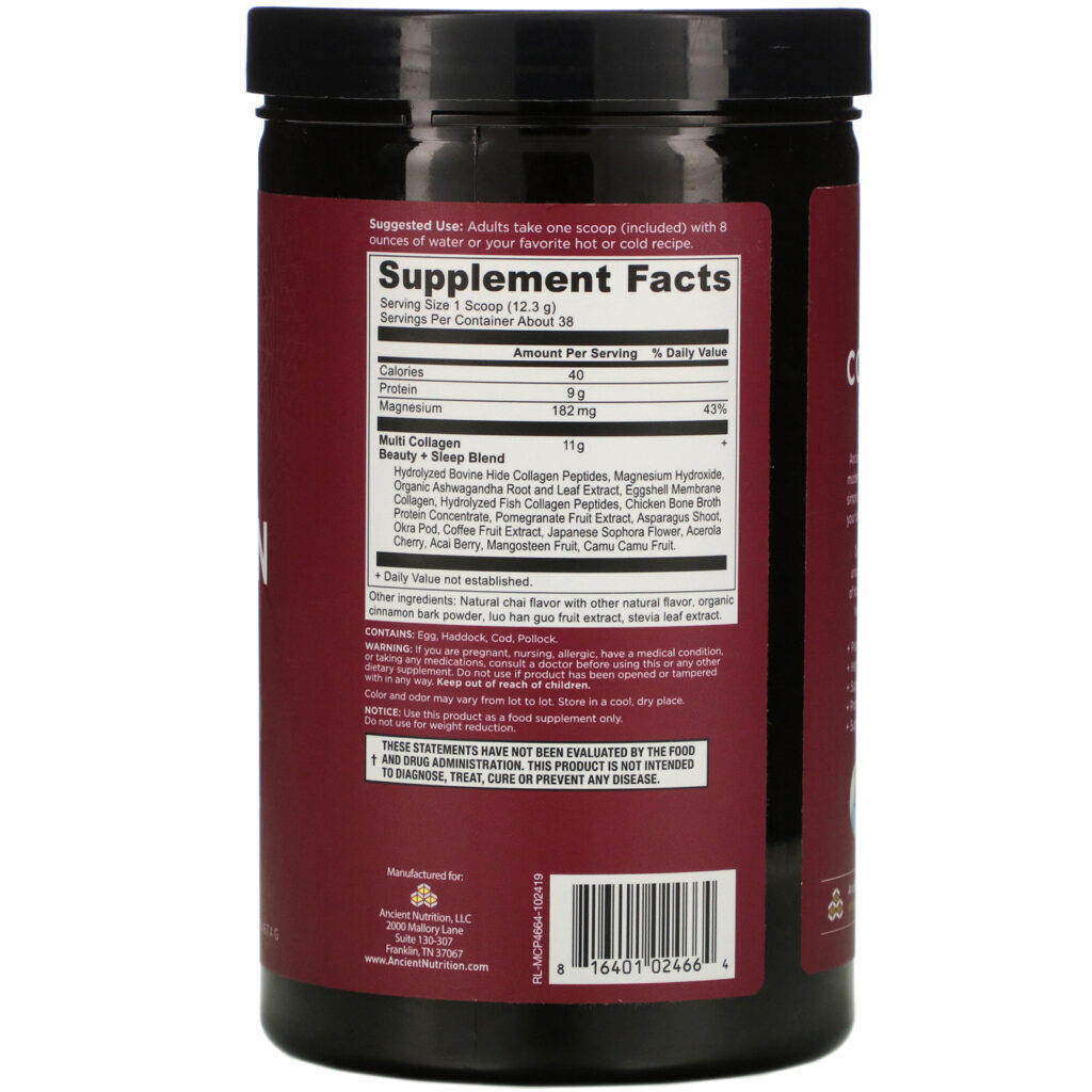 Dr. Axe / Ancient Nutrition, Multi Collagen Protein, Beauty + Sleep, Vanilla Chai, 16.5 oz (467.4 g) - Imagem 2