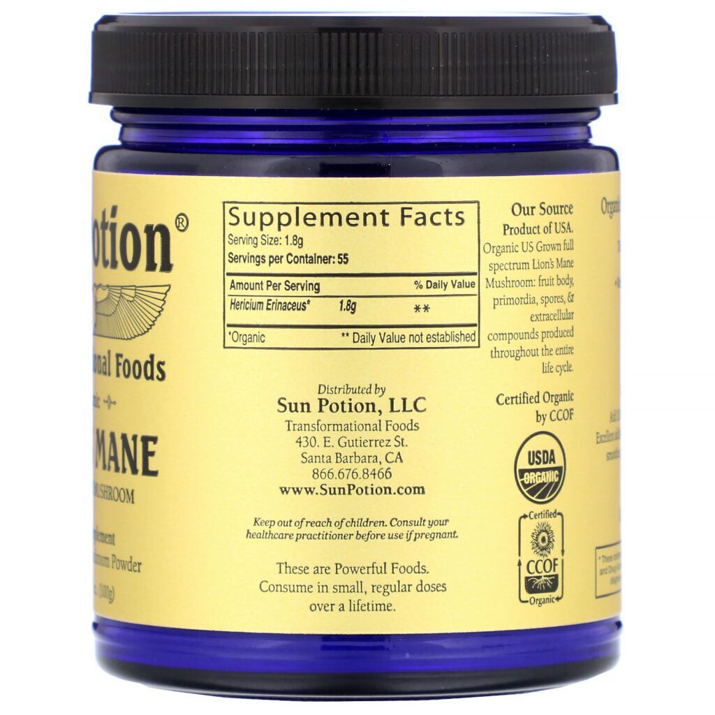 Sun Potion, Cogumelo Juba de Leão Orgânico, 3,5 oz (100 g) - Imagem 2