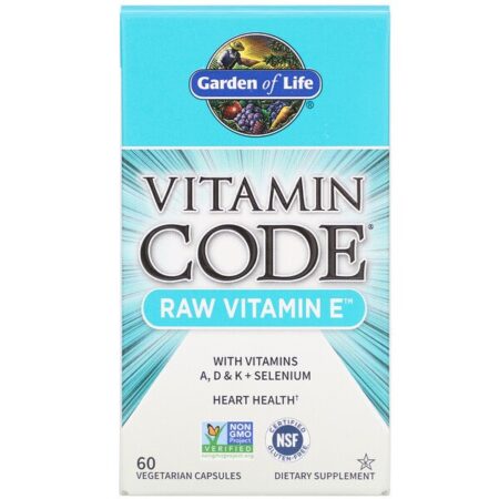 Garden of Life, Vitamin Code, Raw Vitamin E, 60 Cápsulas Vegetais