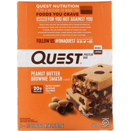 Quest Nutrition, Protein Bar, Peanut Butter Brownie Smash, 12 Bars, 2.12 oz (60 g ) Each - Image 2