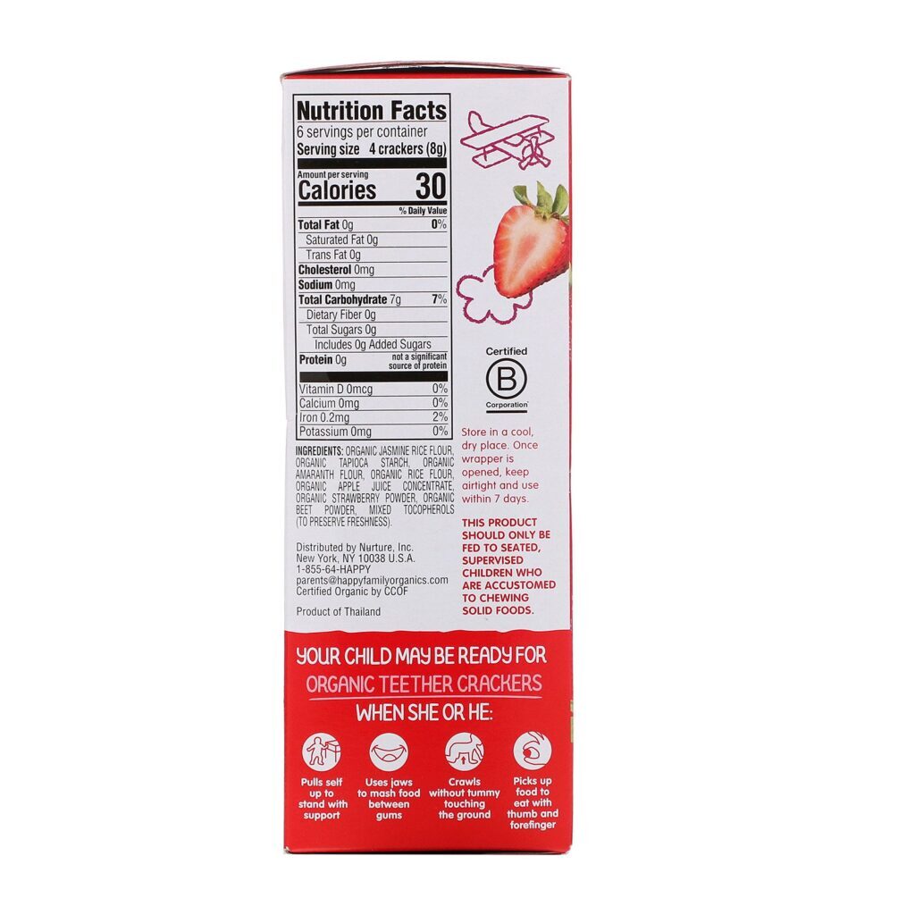 Happy Family Organics, Organic Teether Crackers, Strawberry & Beet with Amaranth, 12 Packs, 0.14 oz (4 g) Each - Imagem 2