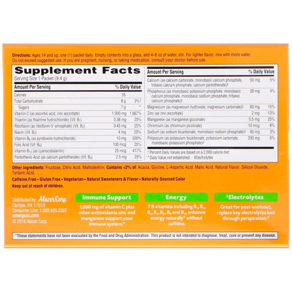 Emergen-C, Vitamina C, Mistura para Bebida Efervescente com Sabor, Lima-Limão, 1.000 mg, 30 Pacotes, 9,4 g - Imagem 2