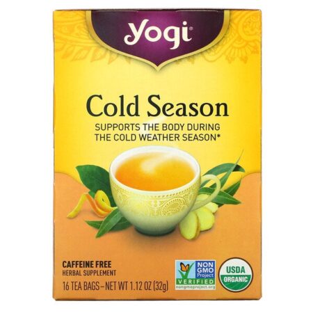 Yogi Tea, Organic, Temporada Fria, Livre de Cafeína, 16 Sachês de Chá, 1,12 oz (32 g)