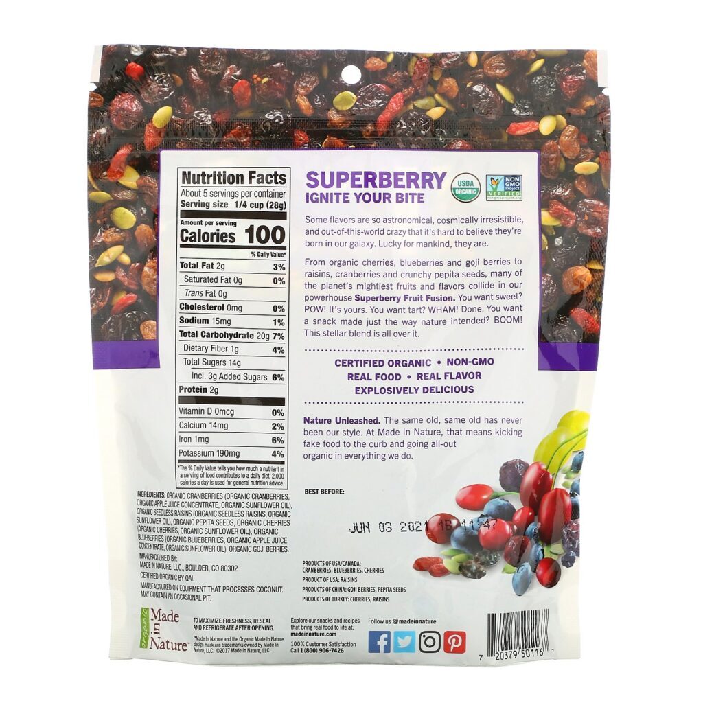 Made in Nature, Fusão de frutas orgânicas Super Frutos Explosão de Super Lanches, 5 oz (142 g) - Imagem 2