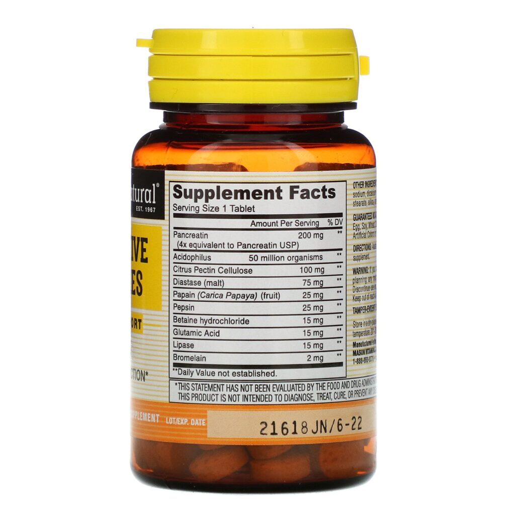 Mason Natural, Enzimas Digestivas, 90 Comprimidos - Imagem 2