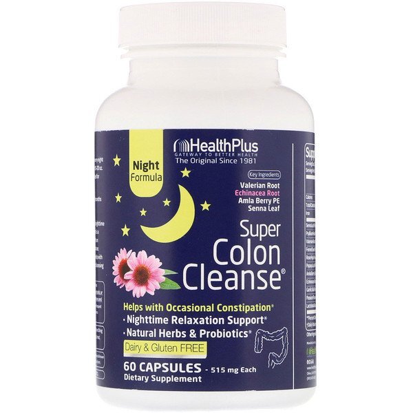Health Plus, Super Colon Cleanse, Noturno, 60 Cápsulas
