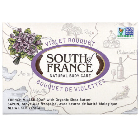 South of France, Sabonete Francês em Barra com Manteiga de Karité Orgânica, Buquê de Violetas, 6 oz (170 g)