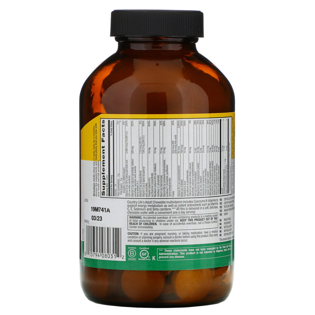 Country Life, Chewable Adult Multi, Pineapple-Orange, 120 Wafers - Imagem 2