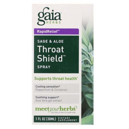 Gaia Herbs, Spray Escudo para a Garganta, Sálvia e Aloe, 30 ml