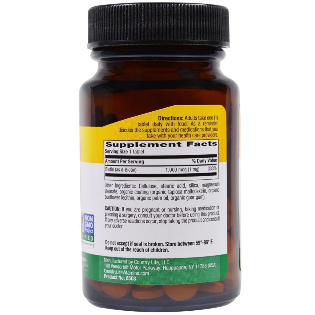 Country Life, Biotina, 1 mg, 100 tabletes - Imagem 2