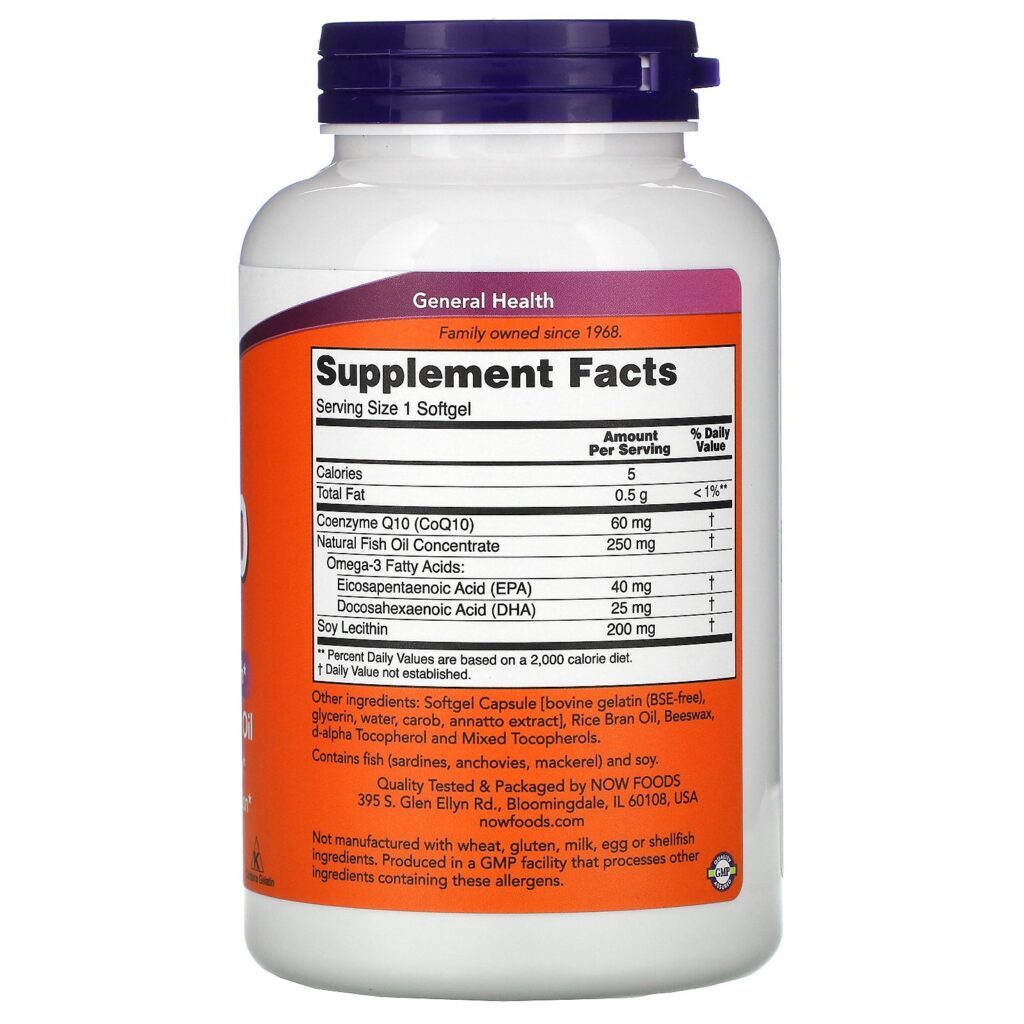 Now Foods, CoQ10 com Óleo de Peixe Ômega 3, 60 mg, 240 Cápsulas Softgel - Imagem 2