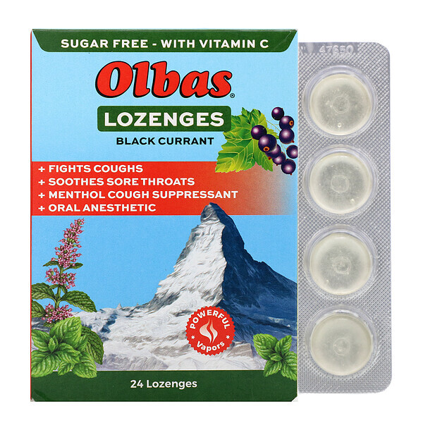Olbas Therapeutic, Olbas Lozenges, Sugar Free, Black Currant Flavor, 24 Pastilhas