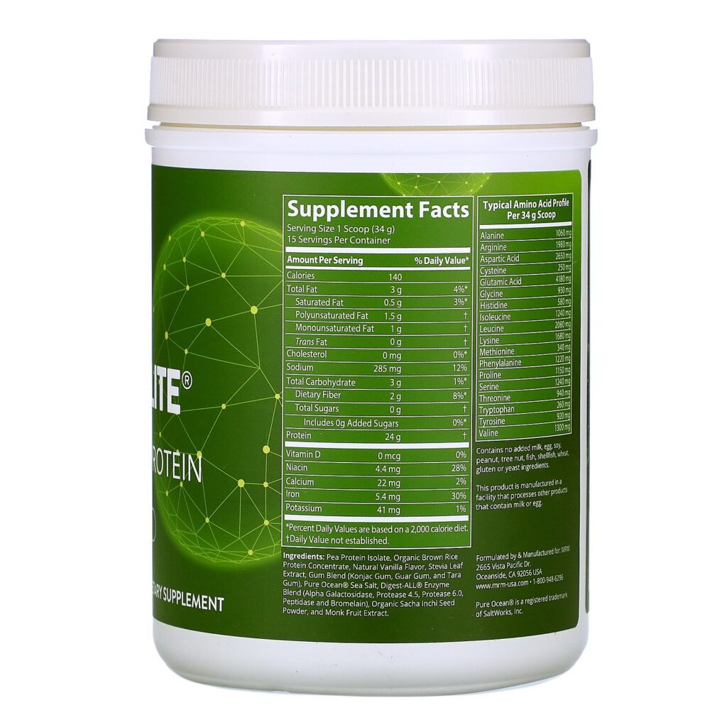 MRM, Smooth Veggie Elite Performance Protein, Vanilla Bean, 18 oz (510 g) - Imagem 2